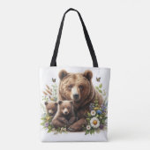 Bruin Beer met welpen in een bloemenweide Tote Bag (Achterkant)
