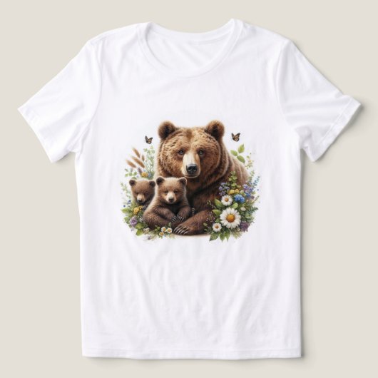 Bruin Beer met welpen in een bloemenweide Tri-Blend Shirt (Design voorkant)