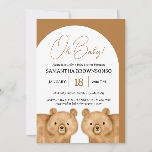 Bruin Beer Oh Baby shower Kaart (Voorkant)