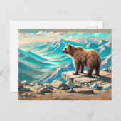 Bruin Beer op Mountain Pastel Chalk Scene Briefkaart (Voorkant / Achterkant)
