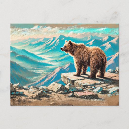 Bruin Beer op Mountain Pastel Chalk Scene Briefkaart (Voorkant)