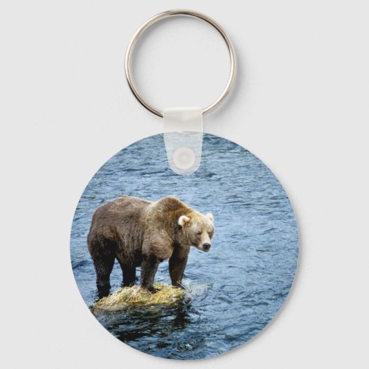 Bruin beer op rots in de rivier sleutelhanger (Voorkant)