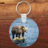 Bruin beer op rots in de rivier sleutelhanger (Voorkant)