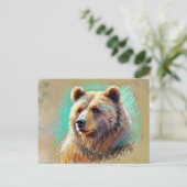 Bruin Beer Portret Pastel Krijt Kunstwerk Briefkaart (Staand voorkant)