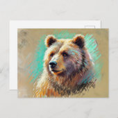 Bruin Beer Portret Pastel Krijt Kunstwerk Briefkaart (Voorkant / Achterkant)