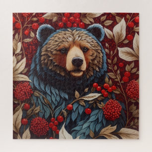 Bruin Beer Rode bessen William Morris Geïnspireerd Legpuzzel