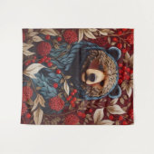 Bruin Beer Rode bessen William Morris Geïnspireerd Wandkleed (Voorkant (horizontaal))