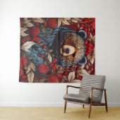 Bruin Beer Rode bessen William Morris Geïnspireerd Wandkleed (In Situ (horizontaal))