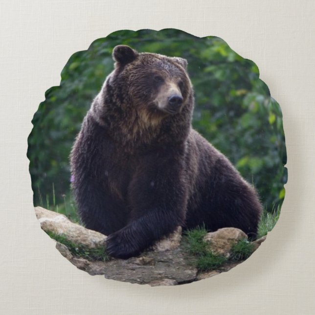 Bruin beer rond kussen (Voorkant)
