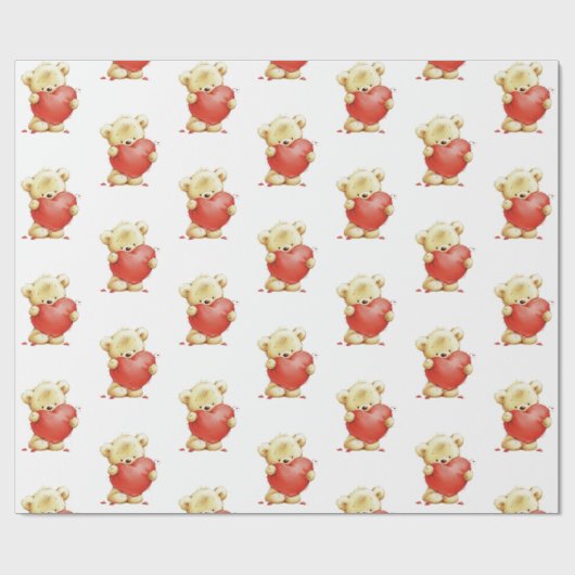 Bruin Beer Rood Heart Wrappapier Cadeaupapier (Vlak)