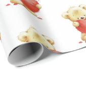 Bruin Beer Rood Heart Wrappapier Cadeaupapier (Rol Hoek)