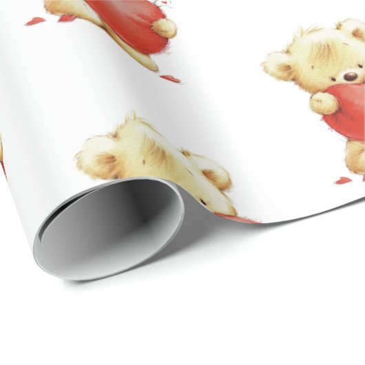 Bruin Beer Rood Heart Wrappapier Cadeaupapier (Rol Hoek)