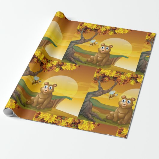 Bruin Beer Sunset Cadeaupapier (Uitgerold)