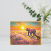Bruin Beer Sunset Pastel Krijt Kunstwerk Briefkaart (Staand voorkant)
