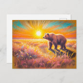 Bruin Beer Sunset Pastel Krijt Kunstwerk Briefkaart (Voorkant / Achterkant)