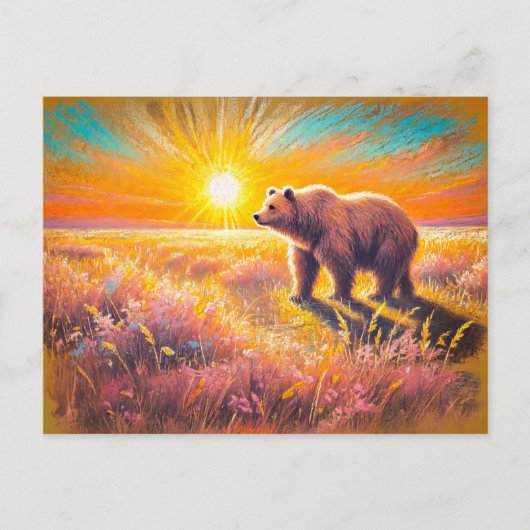 Bruin Beer Sunset Pastel Krijt Kunstwerk Briefkaart (Voorkant)