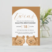 Bruin Beer Twins Baby shower Kaart (Staand voorkant)