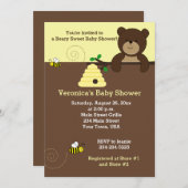 Bruin Beer van honing en roombijen Baby shower inv Kaart (Voorkant / Achterkant)