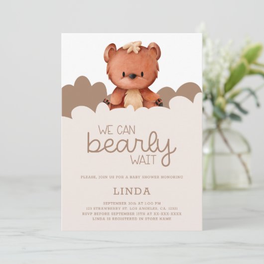 Bruin Beer We kunnen nauwelijks wachten Baby showe Kaart (Staand voorkant)