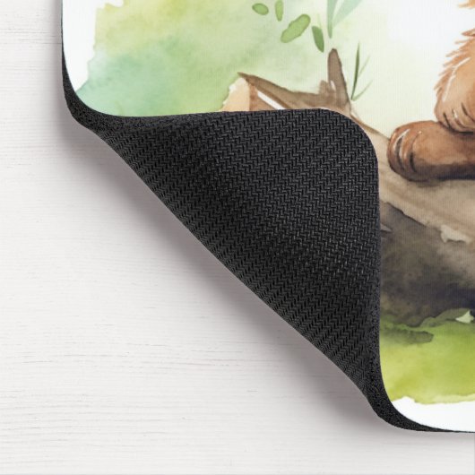 Bruin Beer welp op log Muismat (Hoek)