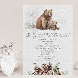 Bruin Beer welp Winter Baby shower Invitation Kaart