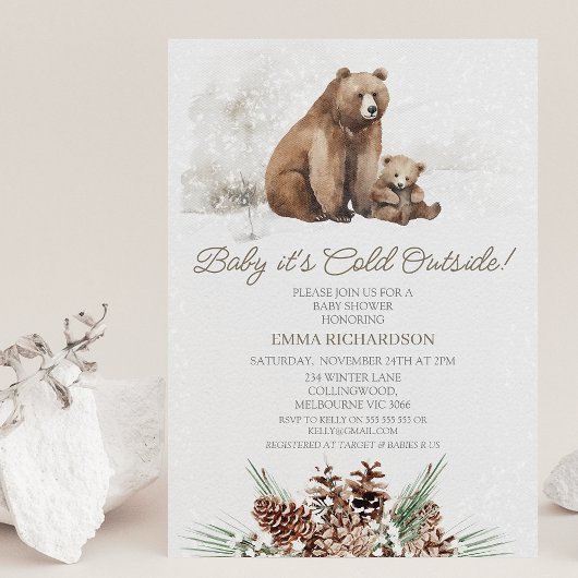 Bruin Beer welp Winter Baby shower Invitation Kaart