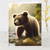 Bruin Beer Wildlife Portret Groot Wenskaart Kaart (Gele Bloem)