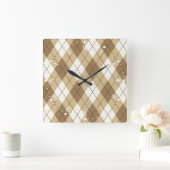 Bruin Beige Argyle Pattern Acrylwandklok Vierkante Klok (Huis)