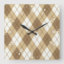 Bruin Beige Argyle Pattern Acrylwandklok Vierkante Klok