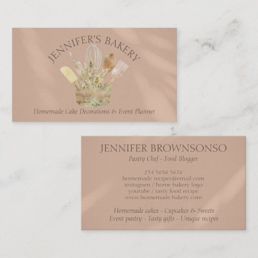 Bruin beige banketbakkerij patisserie chef. visitekaartje (Voorkant / Achterkant)