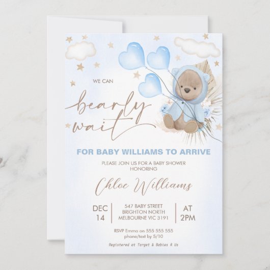 Bruin Beige Beren ballonnen Sterren Baby shower Kaart (Voorkant)