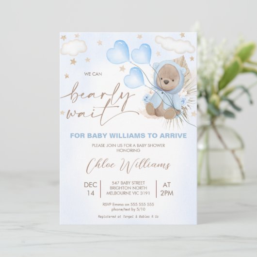 Bruin Beige Beren ballonnen Sterren Baby shower Kaart (Staand voorkant)