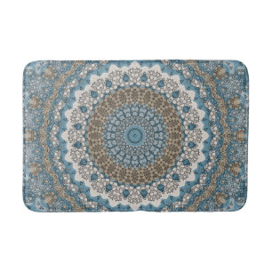 Bruin Beige Blauw Grijs Mandala Medaillon Badmat