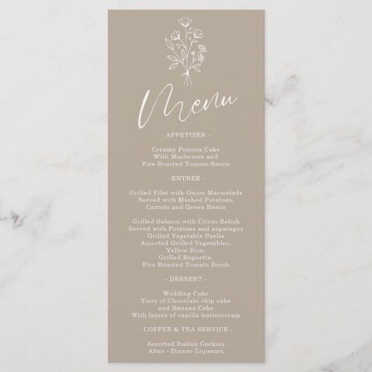 Bruin Beige Bloem Boheemse Eenvoudige Botanische Menu (Voorkant)