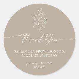 Bruin Beige Bloemboeket Dank je Ronde Sticker