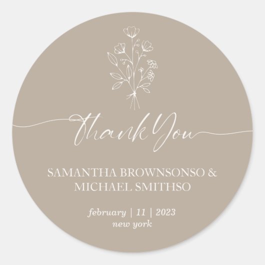 Bruin Beige Bloemboeket Dank je Ronde Sticker (Voorkant)