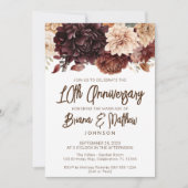 Bruin Beige Bloemen 10e Bruiloft Jubileum Kaart (Voorkant)