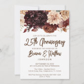 Bruin Beige Bloemen 25e Bruiloft Jubileum Kaart (Voorkant)