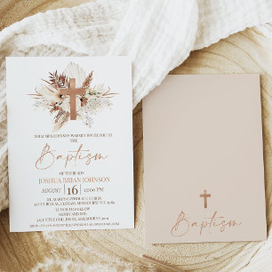 Bruin Beige Boho Floral Baptism Uitnodiging