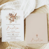 Bruin Beige Boho Floral Baptism Uitnodiging