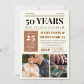 Bruin Beige Eenvoudig Raster Krant 50ste Jubileum Kaart (Voorkant)