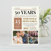 Bruin Beige Eenvoudig Raster Krant 50ste Jubileum Kaart (Staand voorkant)