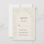 Bruin beige elegante bloemenbruiloft RSVP kaartje (Voorkant)