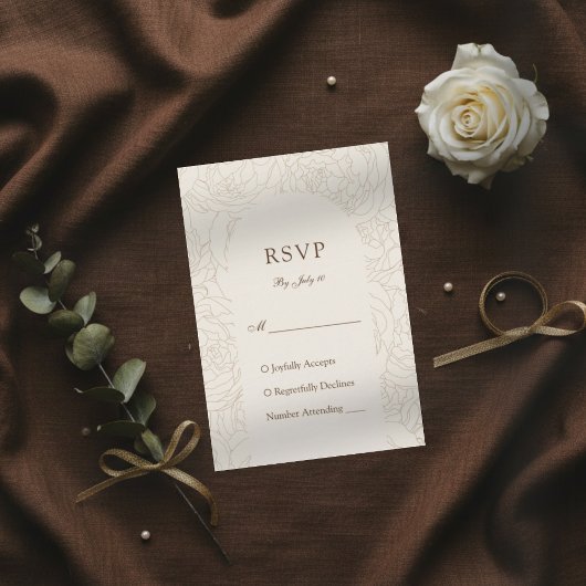 Bruin beige elegante bloemenbruiloft RSVP kaartje