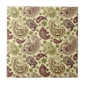 Bruin beige en pastelgroen  paisley patte tegeltje (Voorkant)