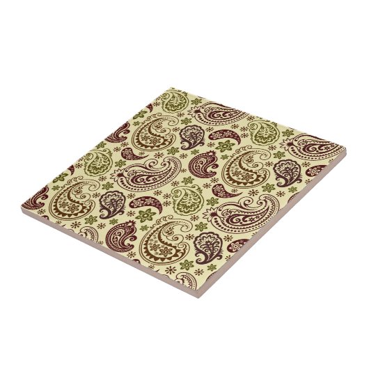 Bruin beige en pastelgroen  paisley patte tegeltje (Zijkant)