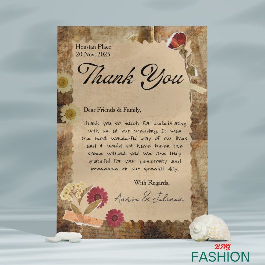 Bruin Beige  Esthetische Scrapbook Wedding Bedankkaart