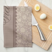 Bruin beige Flowers Patroon Aangepaste tekst Theedoek (Quarter Fold)