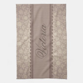 Bruin beige Flowers Patroon Aangepaste tekst Theedoek (Verticaal)