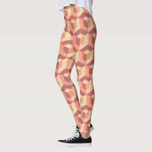 Bruin & Beige Geometrisch Kubuspatroon Leggings